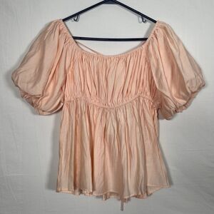 Fasel LA Peach Puff Sleeve Peasant Top S Smocked Back Cottagecore Fairycore Boho